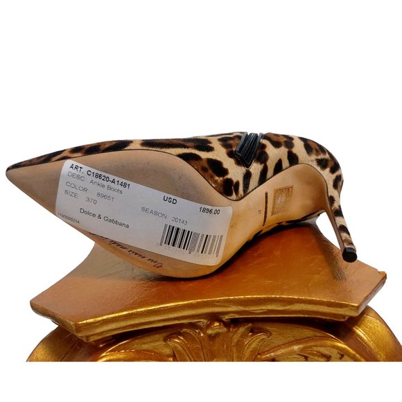 NIB Dolce and Gabbana Leopard Print Leather Women 7 US 37 EUR Ankle Heeled Boots - Picture 6 of 11